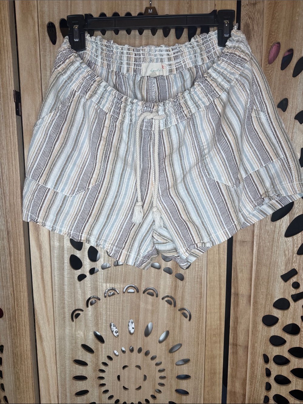 Striped Drawstring Shorts in Light Blue & Beige